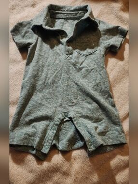 Baby Polo One-Piece Romper in Heather Green
